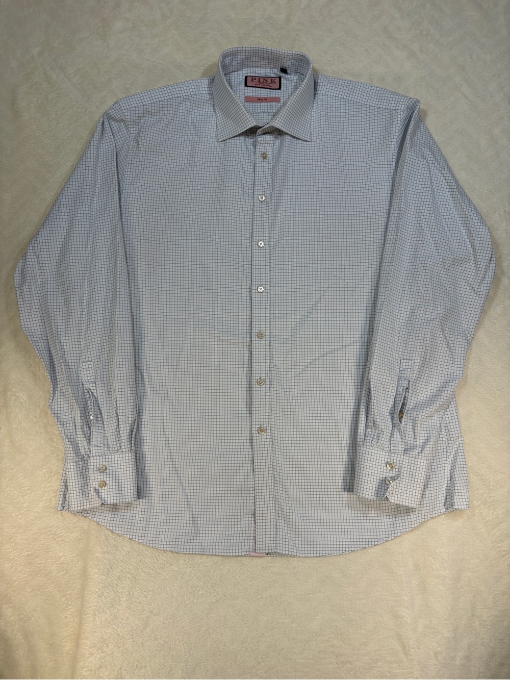 Thomas Pink Men's Blue Gingham Micro-Check Slim Fit Dress Shirt Size 18/XL